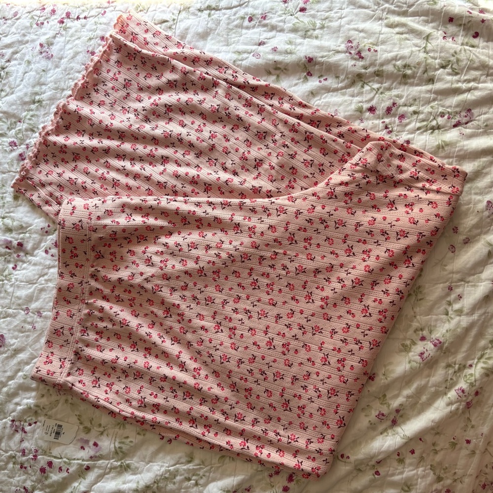 Soft babydoll frilly pajama pant elastic waist extra large Pink Floral croquette - Picture 4 of 7
